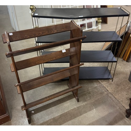 197 - An early 20th Century metal open bookcase and an elm bookstand