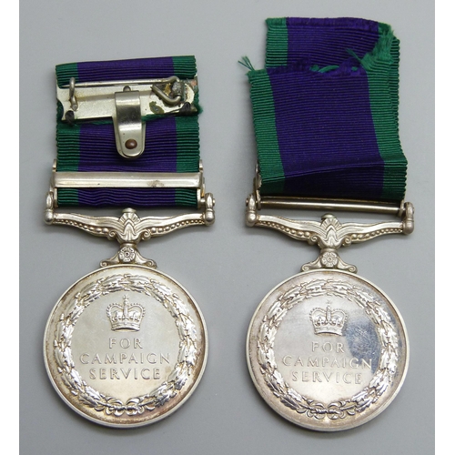 2001 - Two General Service Medals, 23510142 Pte. D.S. Grant A & SH and 24090154 Pte. K.F. Williams Cheshire