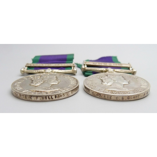 2001 - Two General Service Medals, 23510142 Pte. D.S. Grant A & SH and 24090154 Pte. K.F. Williams Cheshire