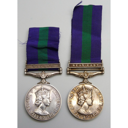 2004 - Two General Service Medals, 23439587 Pte. D. Gough, Foresters and 22574877 Dvr. G. Coates, R. Sigs