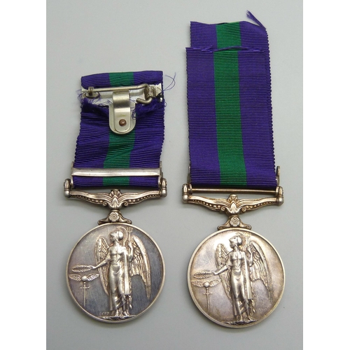 2004 - Two General Service Medals, 23439587 Pte. D. Gough, Foresters and 22574877 Dvr. G. Coates, R. Sigs