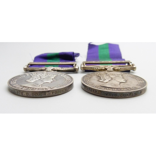 2004 - Two General Service Medals, 23439587 Pte. D. Gough, Foresters and 22574877 Dvr. G. Coates, R. Sigs