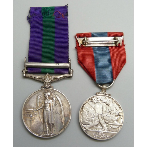 2006 - Two medals, General Service Medal to Major J.M.D. Booth-Tucker, R.W. Kent R. and Imperial Service Me... 