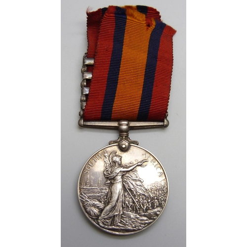 2026 - A Queen's South Africa medal with four clasps to 15396 Tpr. F.W. Allen 18-Imp. Yeo