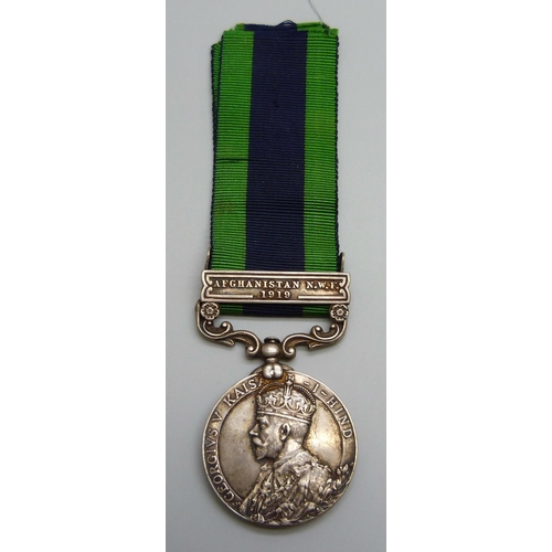 2030 - An India General Service medal with Afghanistan N.W.F. 1919 clasp to 9988 Pte. T.T. Barley, 1. York.... 