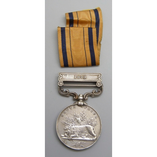 2032 - A South Africa medal with 1879 clasp to 895 Col. Sgt. W.H. Else 80th Foot