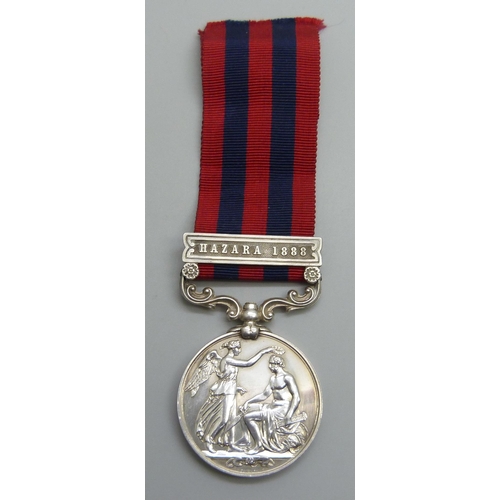 2033 - An India General Service medal with Hazara 1888 clasp to 541 Pte. C. Connery 2/Rl. Sussex Regiment