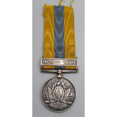 2038 - A Khedive's Sudan medal with The Atbara clasp, name erased