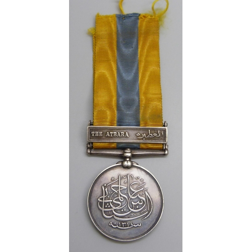 2038 - A Khedive's Sudan medal with The Atbara clasp, name erased