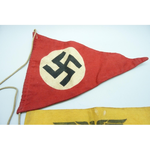2086 - A German WWII period Deutche Reichsbahn armband, (German National Railway), and a pennant