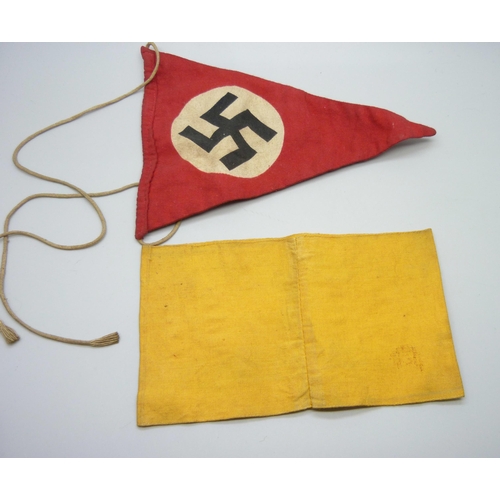 2086 - A German WWII period Deutche Reichsbahn armband, (German National Railway), and a pennant