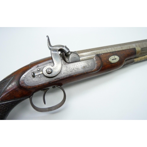 2088 - An early 19th century dueling pistol, marked Jewesson Battie, 39.5cm