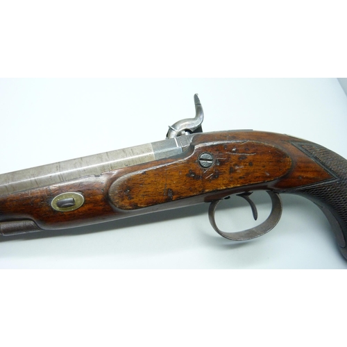 2088 - An early 19th century dueling pistol, marked Jewesson Battie, 39.5cm