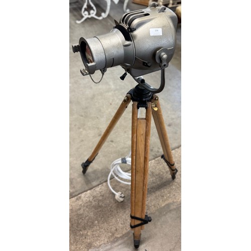 206 - A Strand Electric galvanised metal stage light on tripod stand