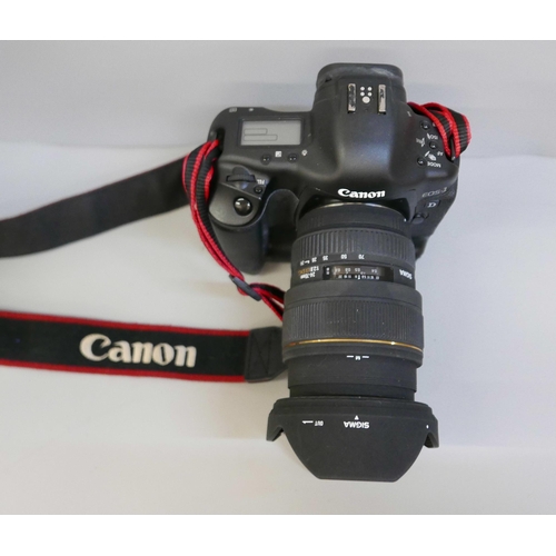 2201 - A Canon EOS-1 D Mark II N professional camera with Sigma, 24-70mm, 1:2.8 ExDG lens, power pack and L... 