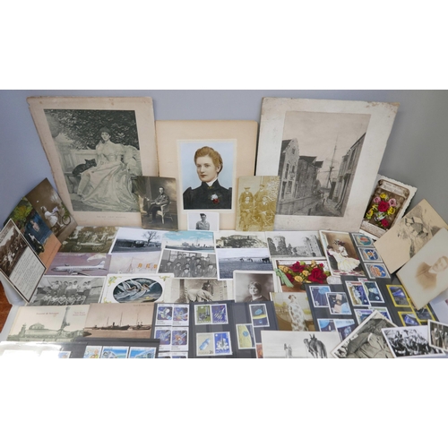 2257 - A box of postcards, stamps and photographs from the late Victorian to the moon landing in 1969