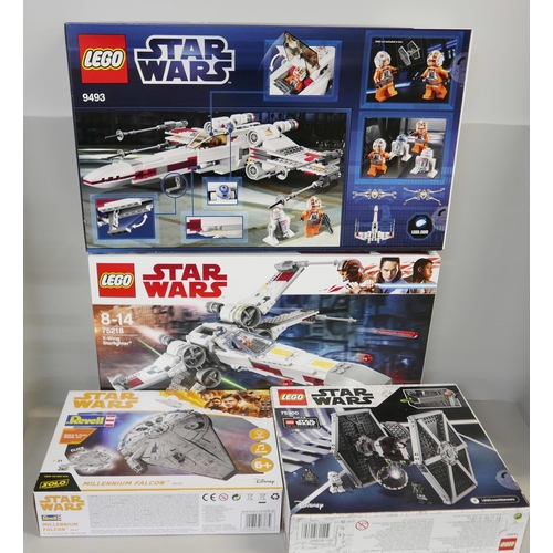 2260 - Three Lego Star Wars sets, 75218, 9493, 75300 and a Revell Star Wars Millennium Falcon, 06767