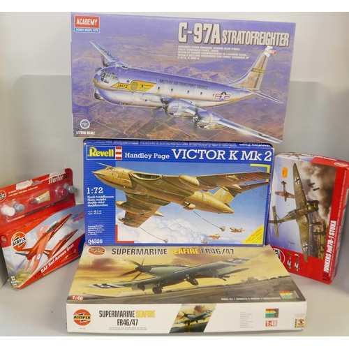 2262 - A collection of model aircraft kits, Airfix Junkers JU87B-1, RAF Red Arrows Gnat, Supermarine Seafir... 