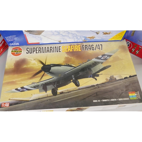 2262 - A collection of model aircraft kits, Airfix Junkers JU87B-1, RAF Red Arrows Gnat, Supermarine Seafir... 