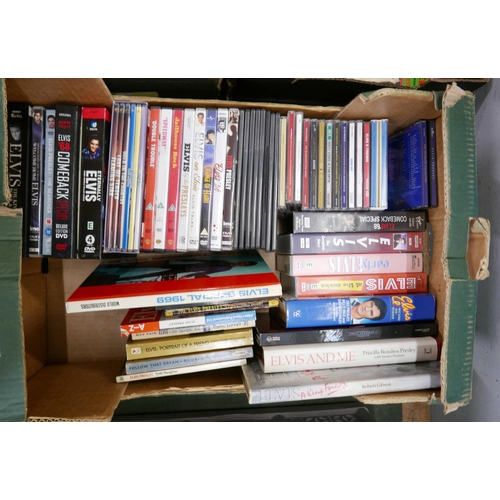 2266 - A box of Elvis Presley themed books, CDs and videos