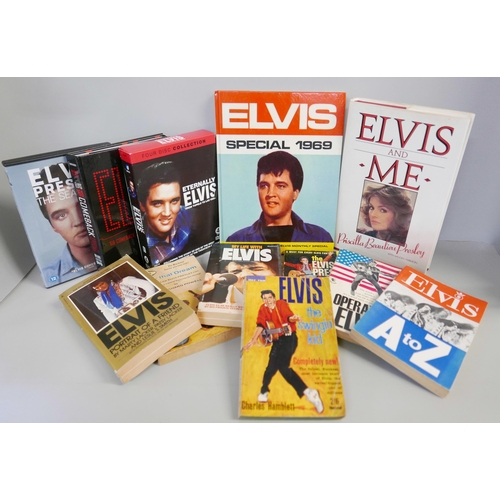 2266 - A box of Elvis Presley themed books, CDs and videos