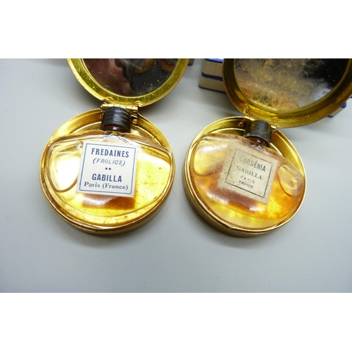 2274 - Two 1920/30s French perfumes in enamelled compacts, Gardenia and Fredaines by Gabilla