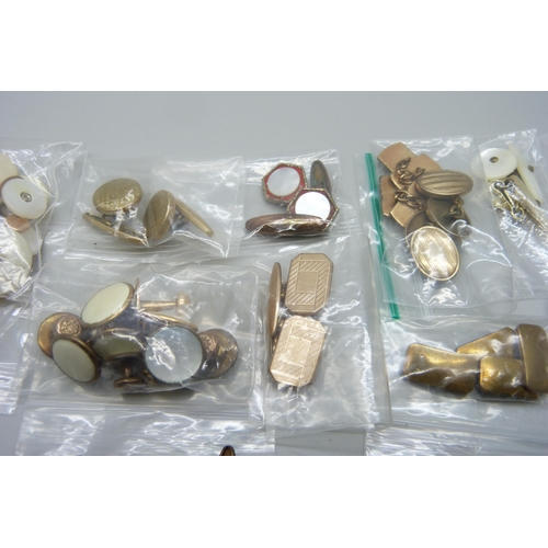 2275 - A collection of vintage rolled gold, gold plate and gilt cufflinks