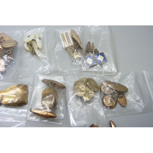 2275 - A collection of vintage rolled gold, gold plate and gilt cufflinks