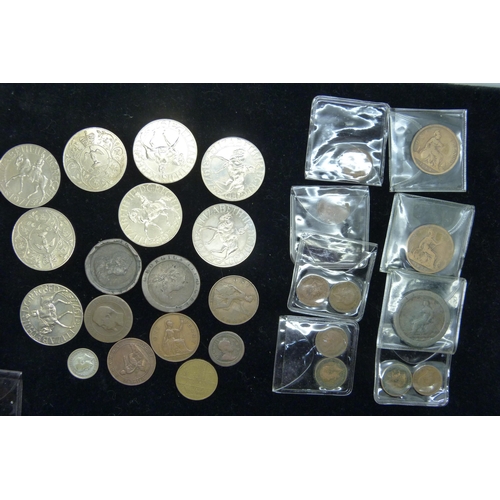 2286 - Commemorative crowns and bronze coins including cartwheel pennies