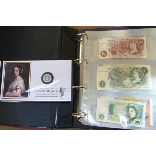 2294 - A collection of British and worldwide banknotes and a Penny black commemorative 50p coin