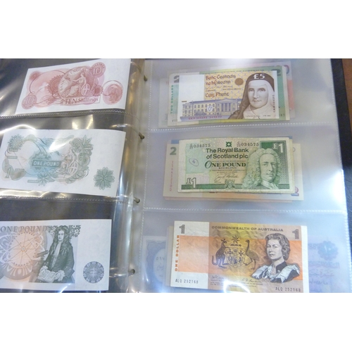 2294 - A collection of British and worldwide banknotes and a Penny black commemorative 50p coin