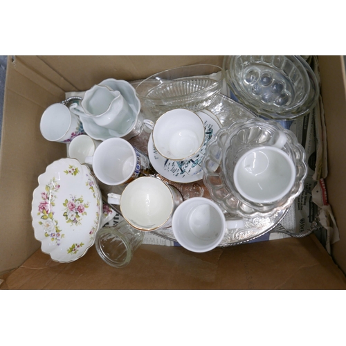 2347 - A collection of porcelain and glassware including six jelly moulds, Old Foley bon bon dish, Chelson ... 