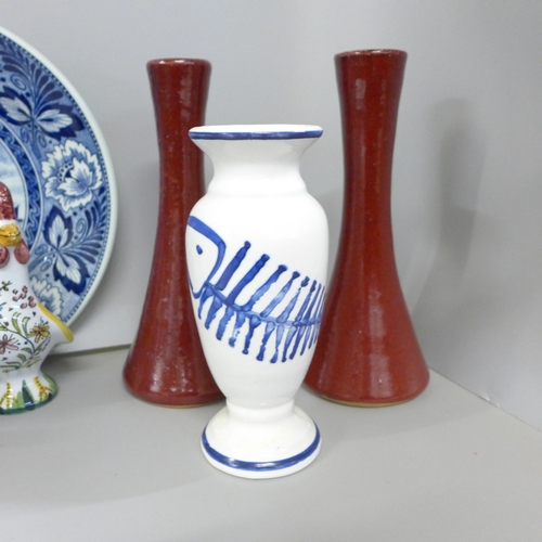 2377 - A collection of mixed china including Delft, studio pottery and European **PLEASE NOTE THIS LOT IS N... 