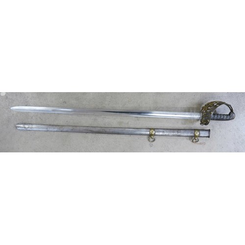 2089 - A 19th Century 1834 pattern 1st Life Guards sword with scabbard, detail on blade worn, 4cm spit on t... 