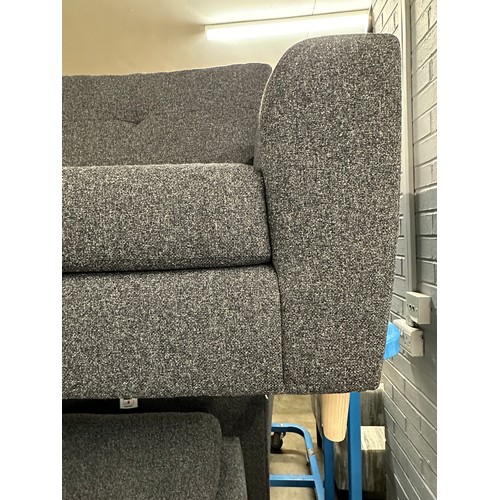 3114 - A dark static grey upholstered two seater sofa on turned oak legs