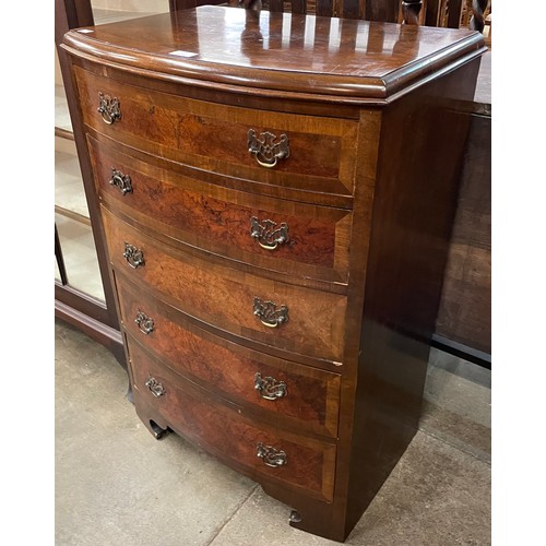 115 - A George III style burr walnut bowfront chest of drawers