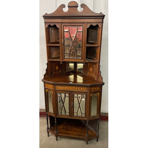 122 - An Edward VII inlaid rosewood freestanding corner cabinet