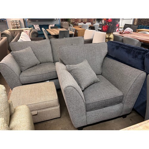 3056 - A grey upholstered two seater sofa and matching armchair