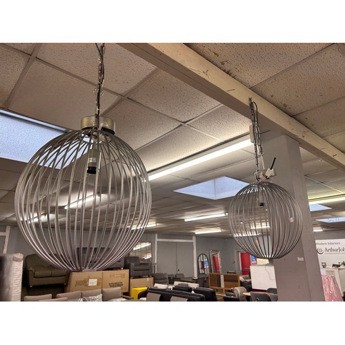 3126 - A pair of silver painted wire spherical ceiling pendants