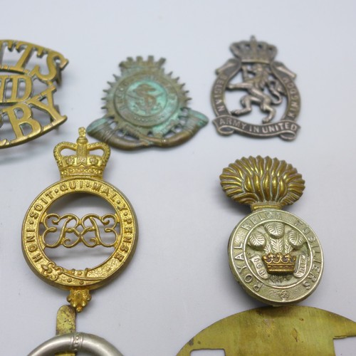 2028 - A collection of military badges, including Royal Horse Guards, Notts & Derby and Princess Charlotte ... 