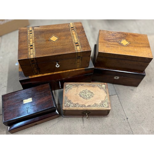 227 - Two boxes of assorted 19th/20th Century wooden boxes including walnut, oak and mahogany