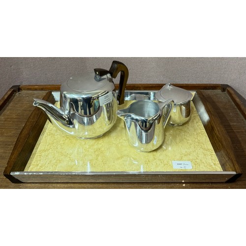 233 - A Newmaid chrome and beech tea service and tray