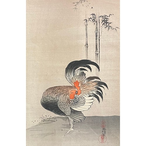 272 - A Naonobu Kano woodblock print, A Cock, framed