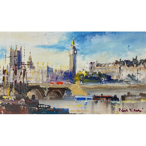 273 - Roberto Luigi Valente, Tower of London and Houses of Parliament, acrylic on board, framed