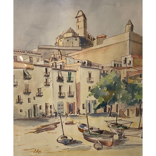 274 - E. Roy, Ibiza Town, watercolour, framed and two others