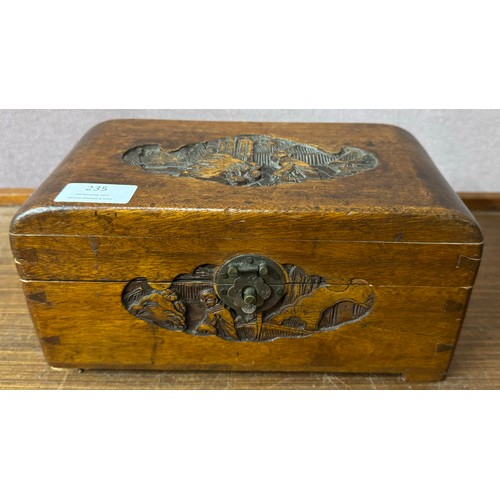 235 - A small Chinese carved camphorwood jewellery box