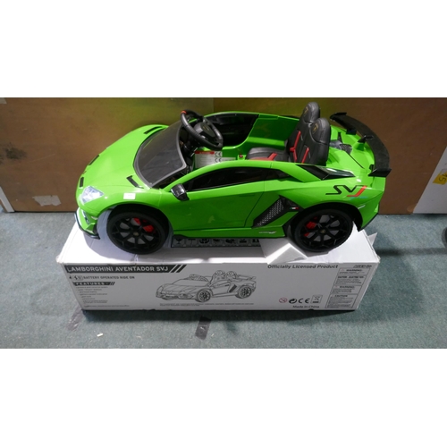 6008 - Green & Black Lamborghini Aventador SVJ Kids Ride on car with box, charger and parental remote contr... 