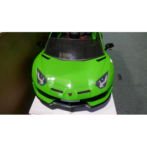 6008 - Green & Black Lamborghini Aventador SVJ Kids Ride on car with box, charger and parental remote contr... 