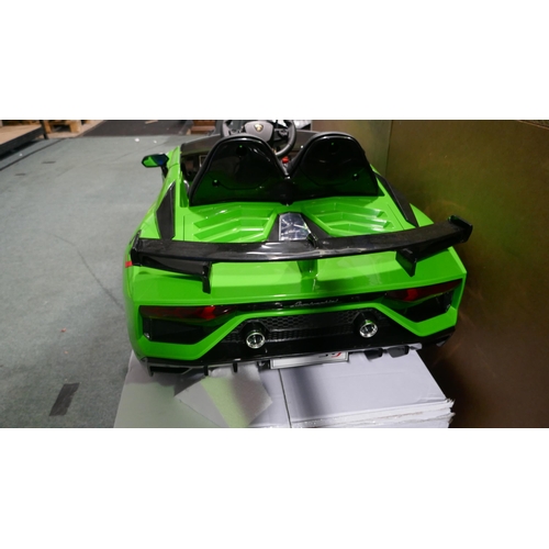 6008 - Green & Black Lamborghini Aventador SVJ Kids Ride on car with box, charger and parental remote contr... 