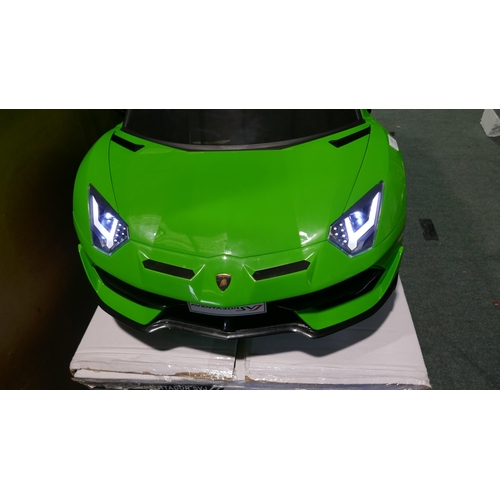 6008 - Green & Black Lamborghini Aventador SVJ Kids Ride on car with box, charger and parental remote contr... 